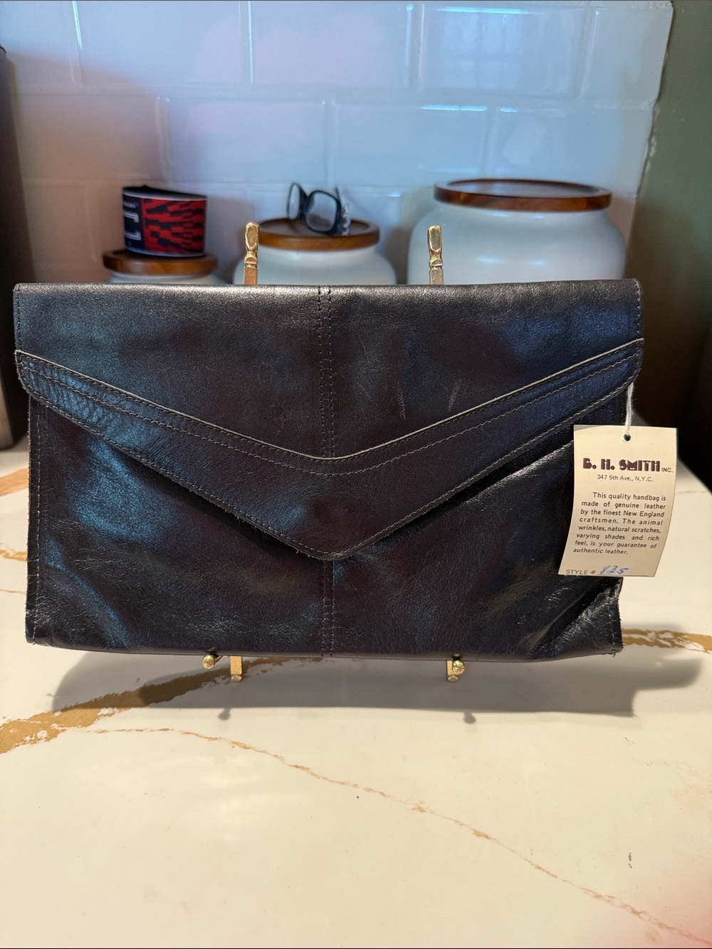 B. H. Smith Genuine Leather Envelope Clutch in Black New Old Stock with Tag Read